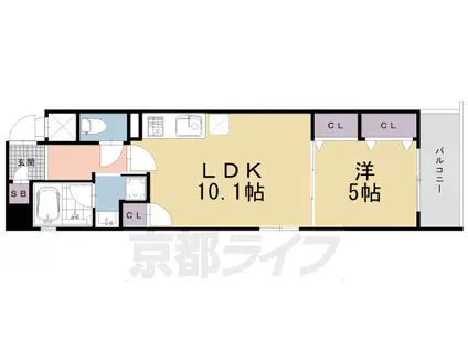 阪急電鉄京都線 烏丸駅 徒歩9分 5階建 築2年(1LDK/2階)の間取り写真