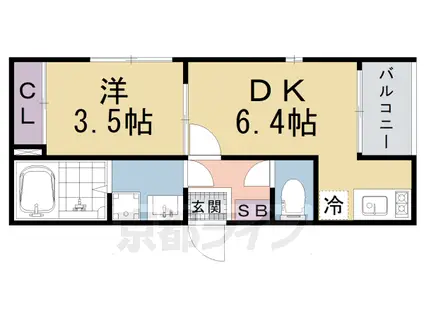 京都市東西線 東野駅(京都) 徒歩8分 3階建 築1年(1DK/3階)の間取り写真