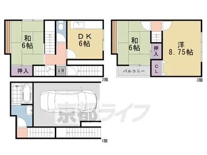 京福北野線 北野白梅町駅 徒歩34分 3階建 築34年(3DK)の間取り写真