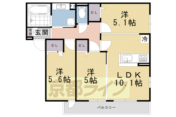 山陰本線 丹波口駅 徒歩6分 3階建 築2年(3LDK/3階)の間取り写真