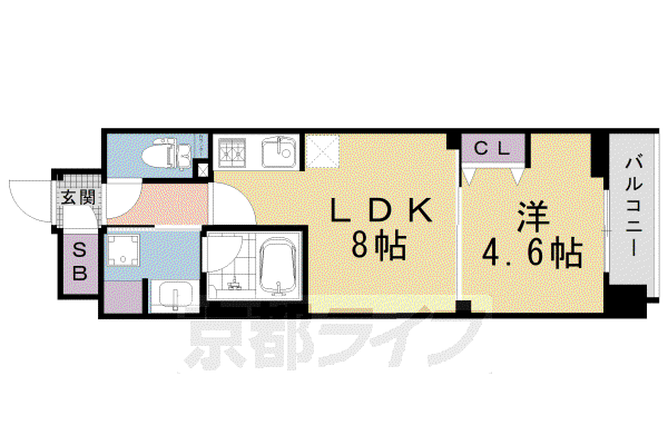 近鉄京都線 東寺駅 徒歩14分 6階建 築2年(1LDK/2階)の間取り写真