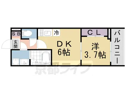 京都市東西線 椥辻駅 徒歩4分 3階建 築2年(1DK/2階)の間取り写真