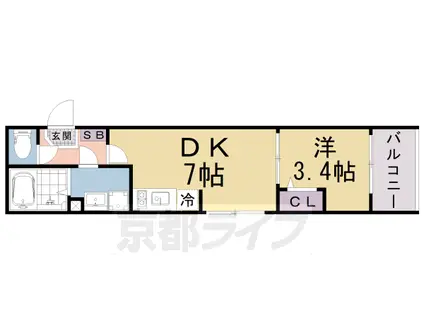 京都市東西線 椥辻駅 徒歩4分 3階建 築2年(1DK/2階)の間取り写真