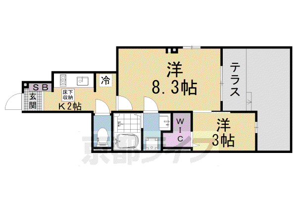 京都市東西線 石田駅(京都市営) 徒歩15分 3階建 築2年(2K/1階)の間取り写真