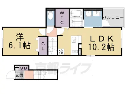 京都市東西線 石田駅(京都市営) 徒歩15分 3階建 築1年(1LDK/2階)の間取り写真