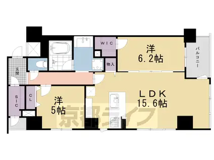 京阪電気鉄道京阪線 清水五条駅 徒歩4分 11階建 築1年(2LDK/7階)の間取り写真