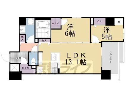 京阪電気鉄道京阪線 清水五条駅 徒歩4分 11階建 築1年(2LDK/8階)の間取り写真