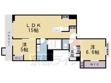 近鉄京都線 伏見駅(京都) 徒歩5分 4階建 築1年(2LDK/4階)の間取り写真