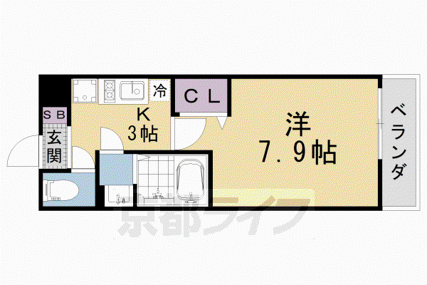 京都市東西線 椥辻駅 徒歩8分 3階建 築2年(1K/1階)の間取り写真