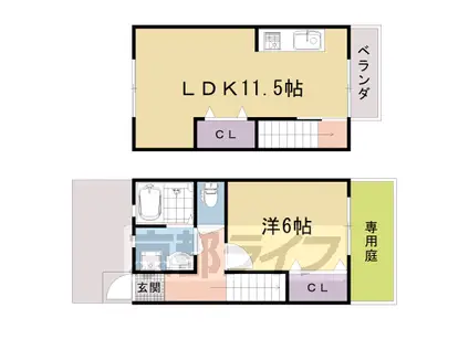 山陰本線 丹波口駅 徒歩10分 2階建 築45年(1LDK)の間取り写真