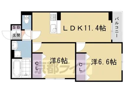 山陰本線 丹波口駅 徒歩5分 3階建 築1年(2LDK/1階)の間取り写真