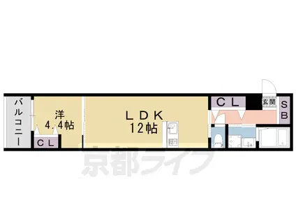 京都市烏丸線 北大路駅 徒歩19分 3階建 築1年(1LDK/2階)の間取り写真