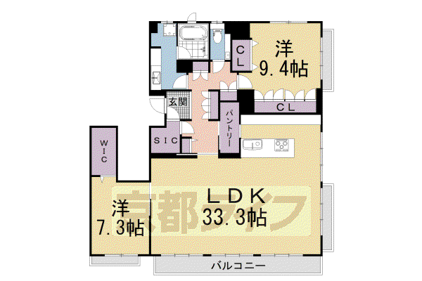 パーチェ三条菊鉾町(2LDK/3階)の間取り写真