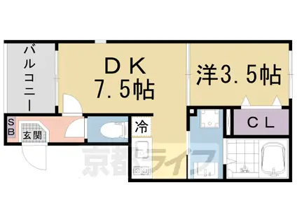 京都市東西線 東野駅(京都) 徒歩10分 3階建 築1年(1DK/2階)の間取り写真