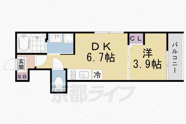 京阪電気鉄道京津線 四宮駅 徒歩6分 3階建 築2年(1DK/1階)の間取り写真