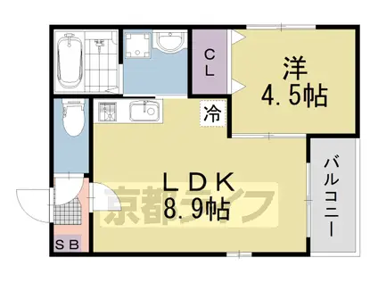 近鉄京都線 伏見駅(京都) 徒歩4分 3階建 築1年(1LDK/1階)の間取り写真