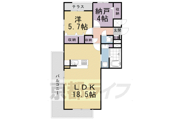 東海道本線 桂川駅(京都) 徒歩10分 5階建 築2年(1SLDK/2階)の間取り写真