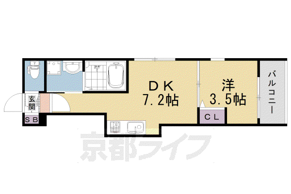 山陰本線 花園駅(京都) 徒歩9分 3階建 築2年(1DK/3階)の間取り写真