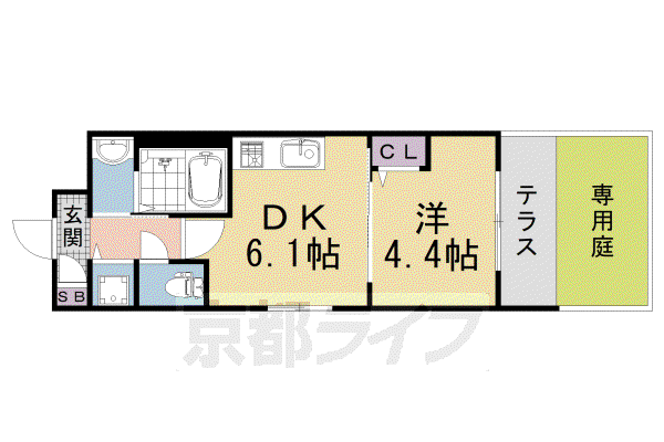 ベラジオワールドアイ京都円町(1DK/1階)の間取り写真