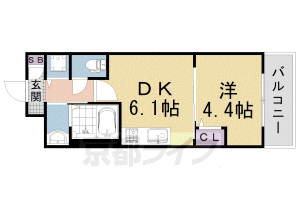 山陰本線 花園駅(京都) 徒歩10分 3階建 築2年(1DK/3階)の間取り写真