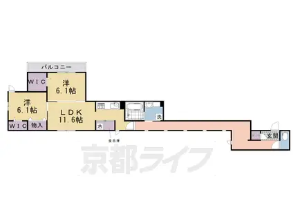 山陰本線 二条駅 徒歩9分 3階建 築1年(2LDK/1階)の間取り写真