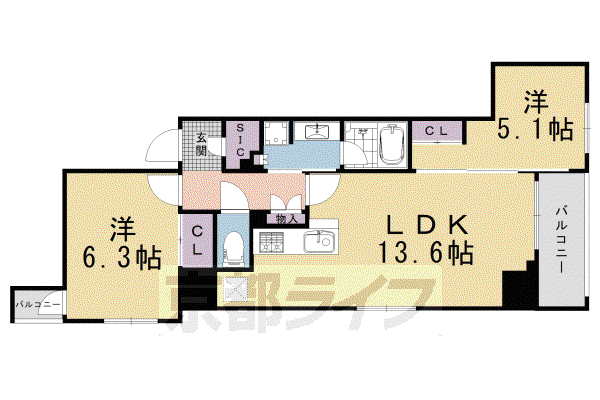 阪急電鉄京都線 京都河原町駅 徒歩7分 11階建 築2年(2LDK/4階)の間取り写真