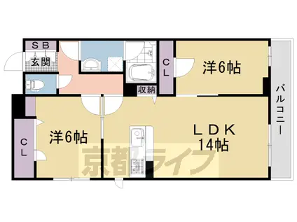 阪急電鉄京都線 西京極駅 徒歩10分 4階建 築1年(2LDK/3階)の間取り写真