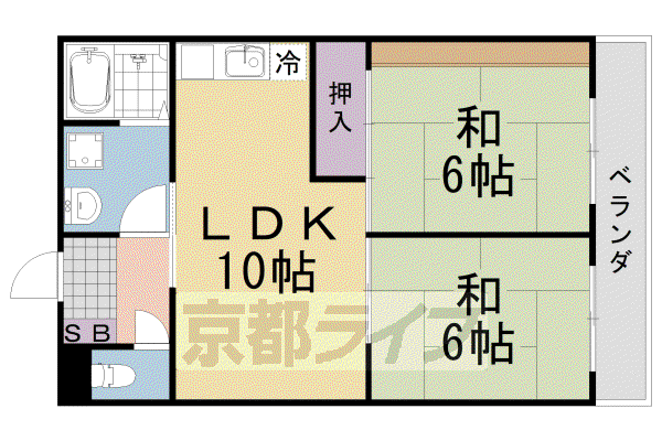 東海道本線 桂川駅(京都) 徒歩15分 4階建 築38年(2LDK/2階)の間取り写真