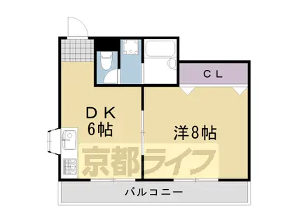 阪急電鉄嵐山線 松尾大社駅 徒歩1分 4階建 築37年(1DK/3階)の間取り写真