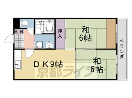 阪急電鉄京都線 桂駅 徒歩20分 5階建 築38年(2DK/2階)の間取り写真