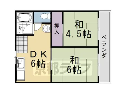 東海道本線 桂川駅(京都) 徒歩15分 2階建 築45年(2DK/2階)の間取り写真