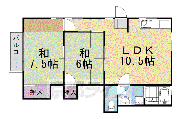 阪急電鉄京都線 桂駅 徒歩19分 2階建 築33年(2LDK/1階)の間取り写真