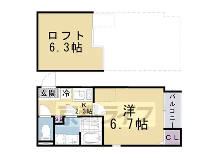 京都市東西線 御陵駅 徒歩4分 2階建 築1年(1K/1階)の間取り写真
