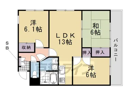 阪急電鉄京都線 桂駅 徒歩13分 6階建 築33年(3LDK/6階)の間取り写真