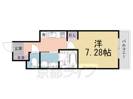 近鉄京都線 伏見駅(京都) 徒歩7分 3階建 築1年(1K/2階)の間取り写真