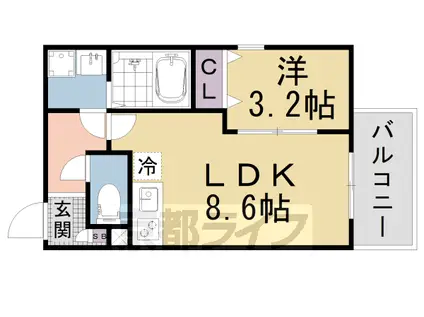 京都市東西線 東野駅(京都) 徒歩10分 3階建 築1年(1LDK/1階)の間取り写真