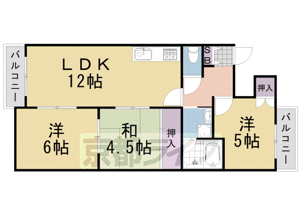 阪急電鉄京都線 桂駅 徒歩8分 4階建 築40年(3LDK/3階)の間取り写真