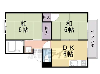 阪急電鉄嵐山線 上桂駅 徒歩19分 2階建 築35年(2DK/2階)の間取り写真