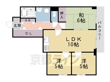 阪急電鉄嵐山線 上桂駅 徒歩6分 7階建 築35年(3LDK/4階)の間取り写真