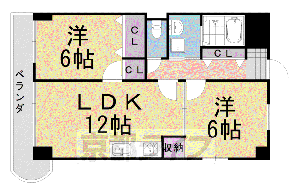 阪急電鉄嵐山線 上桂駅 徒歩6分 7階建 築35年(2LDK/3階)の間取り写真