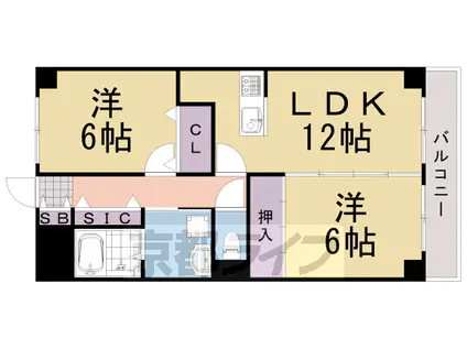 阪急電鉄嵐山線 上桂駅 徒歩6分 7階建 築34年(2LDK/5階)の間取り写真