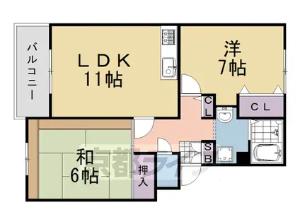 阪急電鉄京都線 桂駅 徒歩14分 3階建 築34年(2LDK/3階)の間取り写真