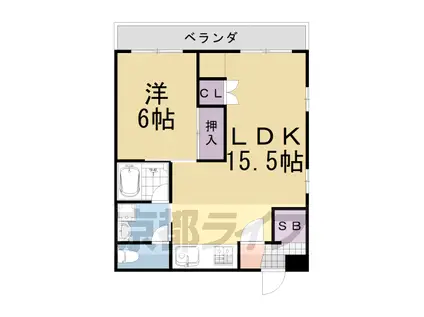 阪急電鉄嵐山線 上桂駅 徒歩57分 5階建 築30年(1LDK/5階)の間取り写真