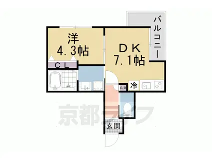 京阪電気鉄道京津線 四宮駅 徒歩4分 5階建 築1年(1DK/1階)の間取り写真