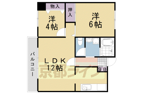 阪急電鉄京都線 桂駅 徒歩2分 6階建 築39年(2LDK/2階)の間取り写真