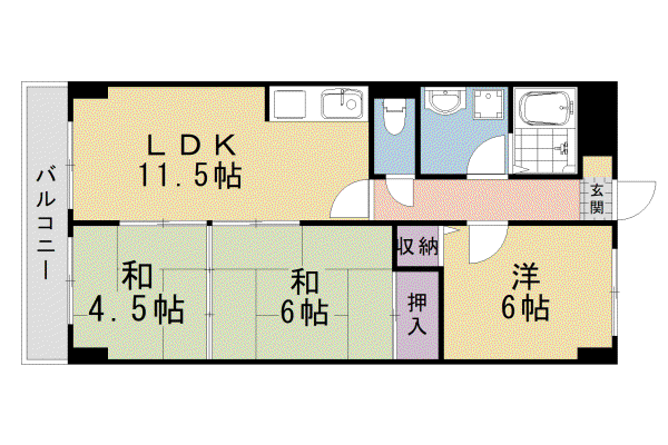 阪急電鉄京都線 桂駅 徒歩45分 6階建 築32年(3LDK/6階)の間取り写真