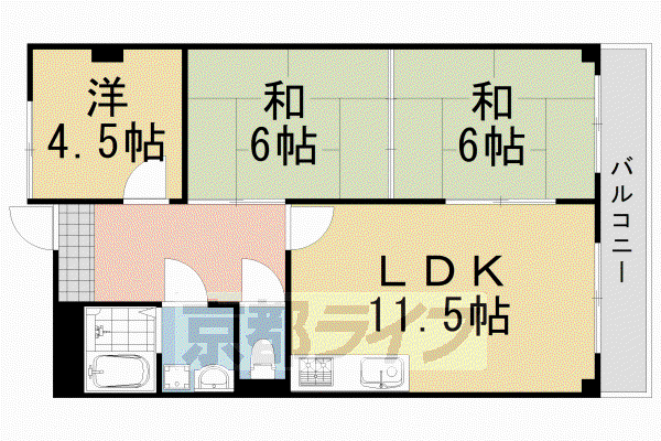 阪急電鉄京都線 桂駅 徒歩45分 6階建 築32年(3LDK/5階)の間取り写真