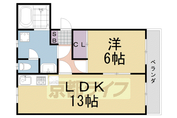 阪急電鉄京都線 桂駅 徒歩9分 2階建 築33年(1LDK/1階)の間取り写真