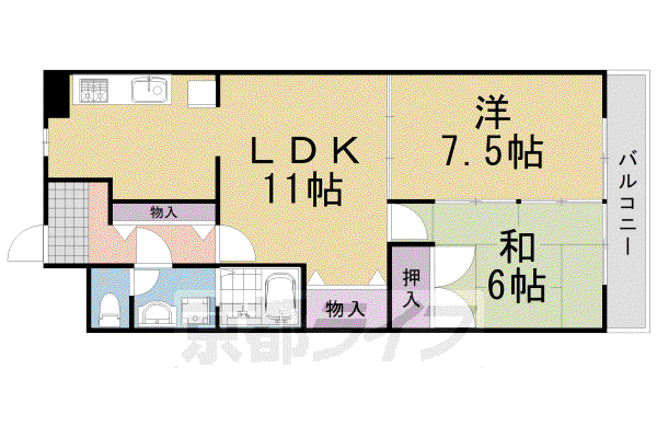 阪急電鉄京都線 桂駅 徒歩12分 4階建 築37年(2LDK/2階)の間取り写真