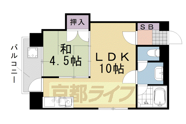 阪急電鉄京都線 桂駅 徒歩19分 5階建 築36年(1LDK/3階)の間取り写真